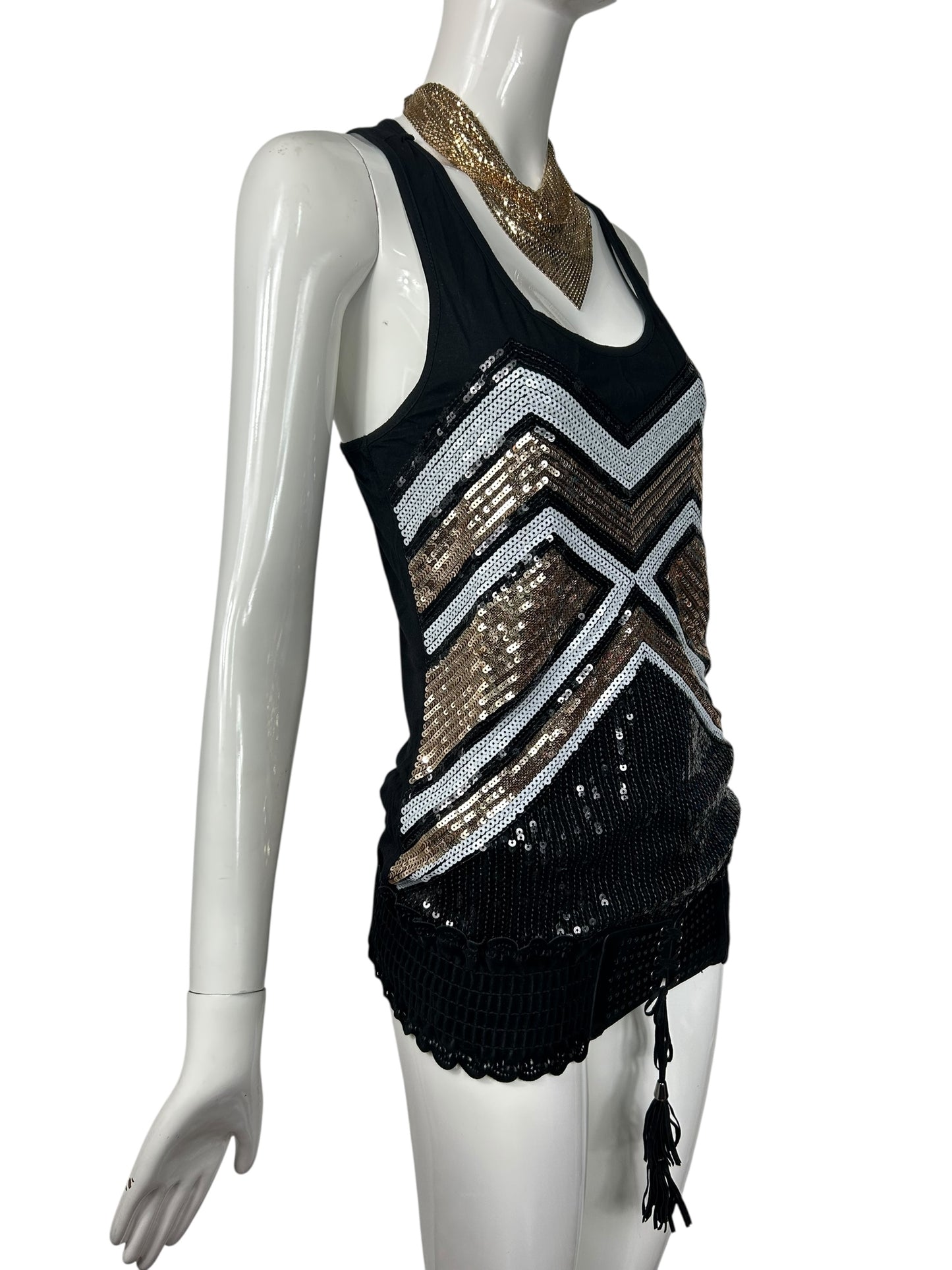 Black Multi Color Sequin Top