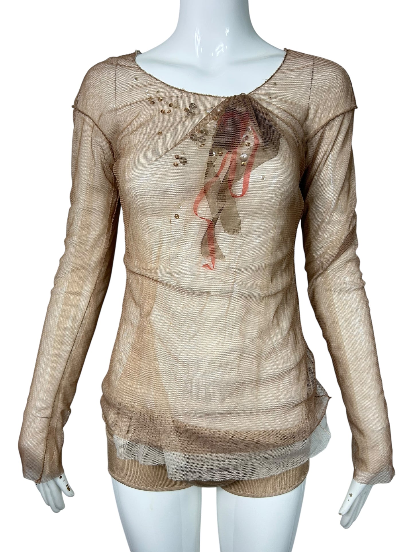 Nude Mesh Layered Long Sleeve