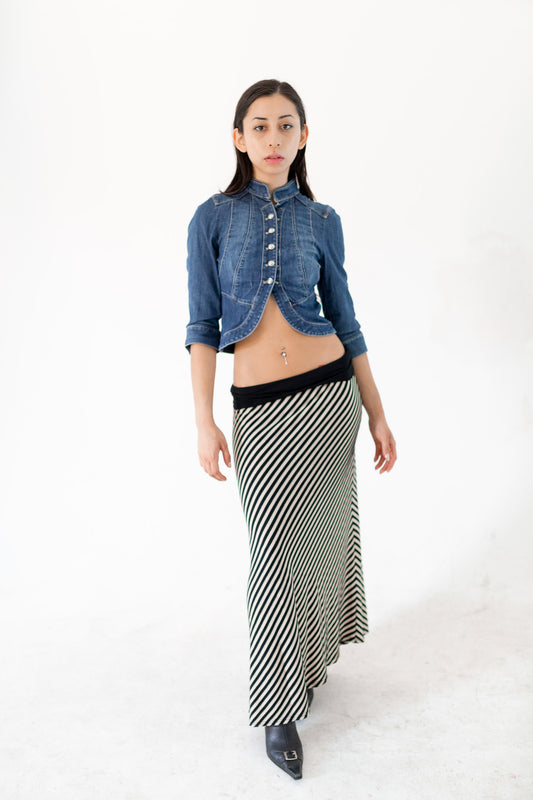 Cropped Denim Military Jacket