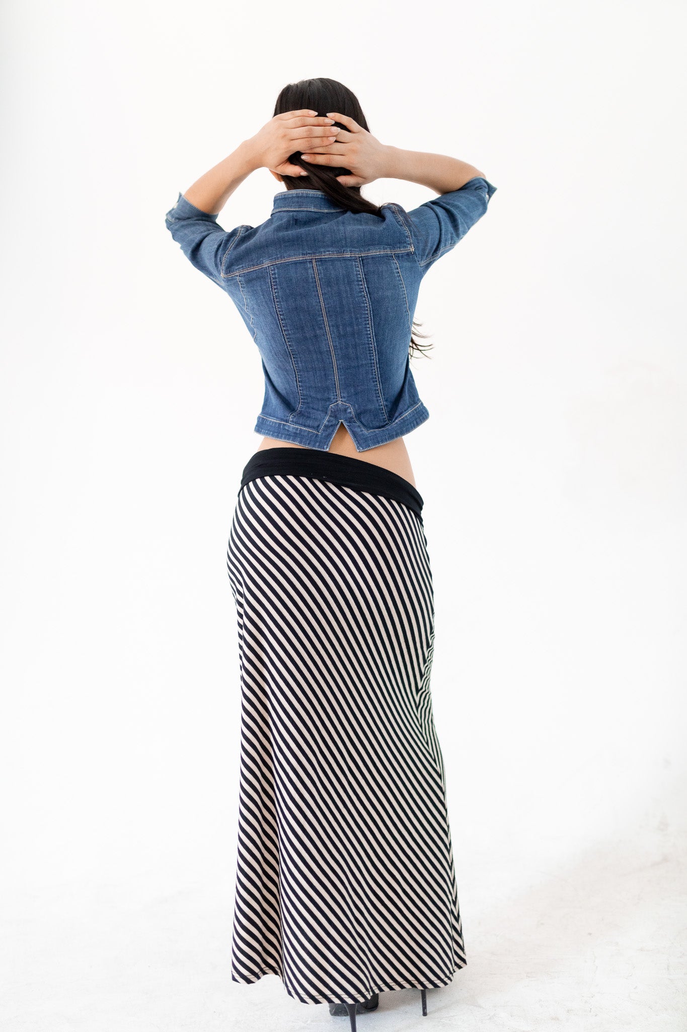 Cropped Denim Military Jacket