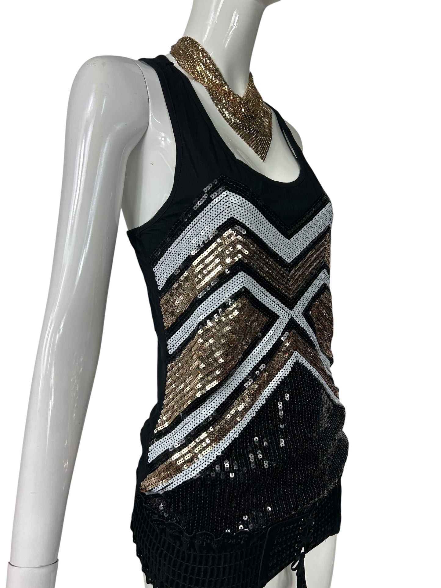 Black Multi Color Sequin Top