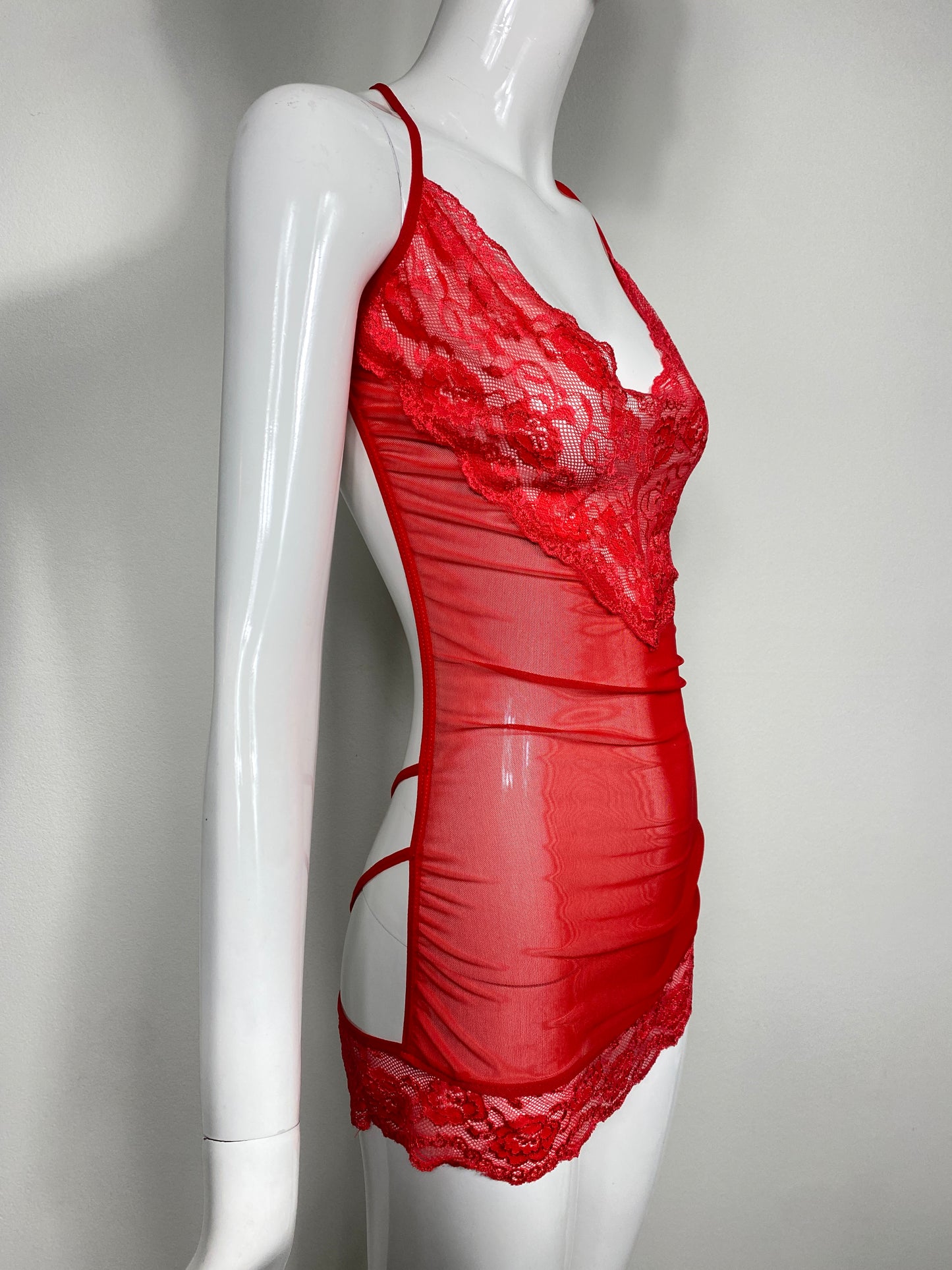 Red Mesh Lingerie Mini Dress