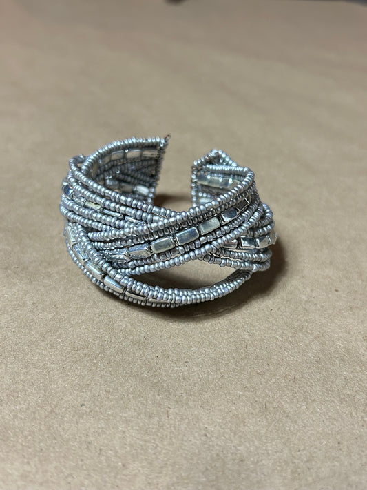Metallic Beaded Cuff Bracelet