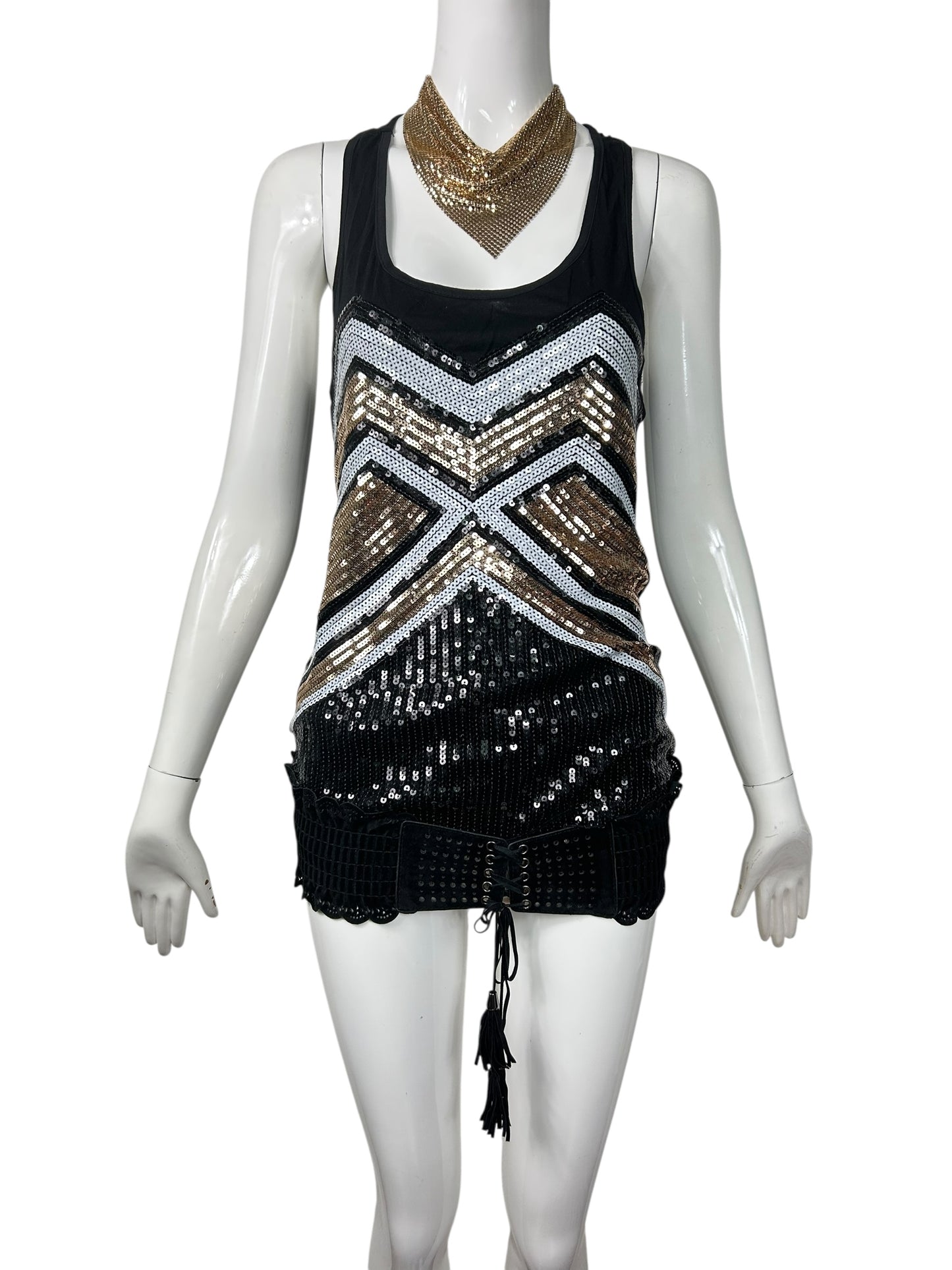 Black Multi Color Sequin Top