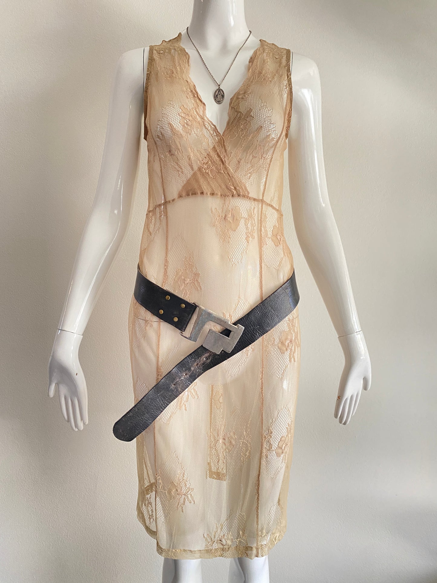00's Bebe Moda Nude Lace Midi Dress
