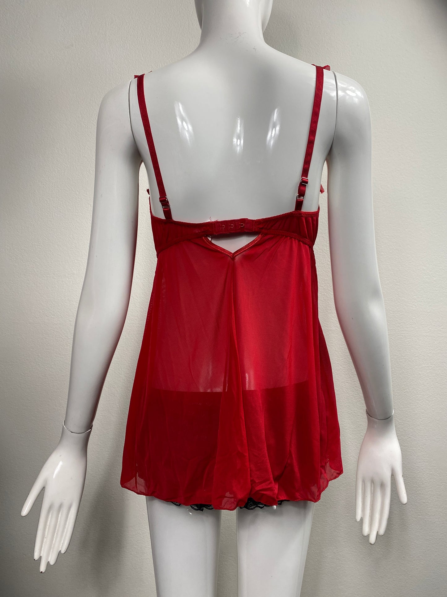 Frederick's Red Mesh Milkmaid Babydoll