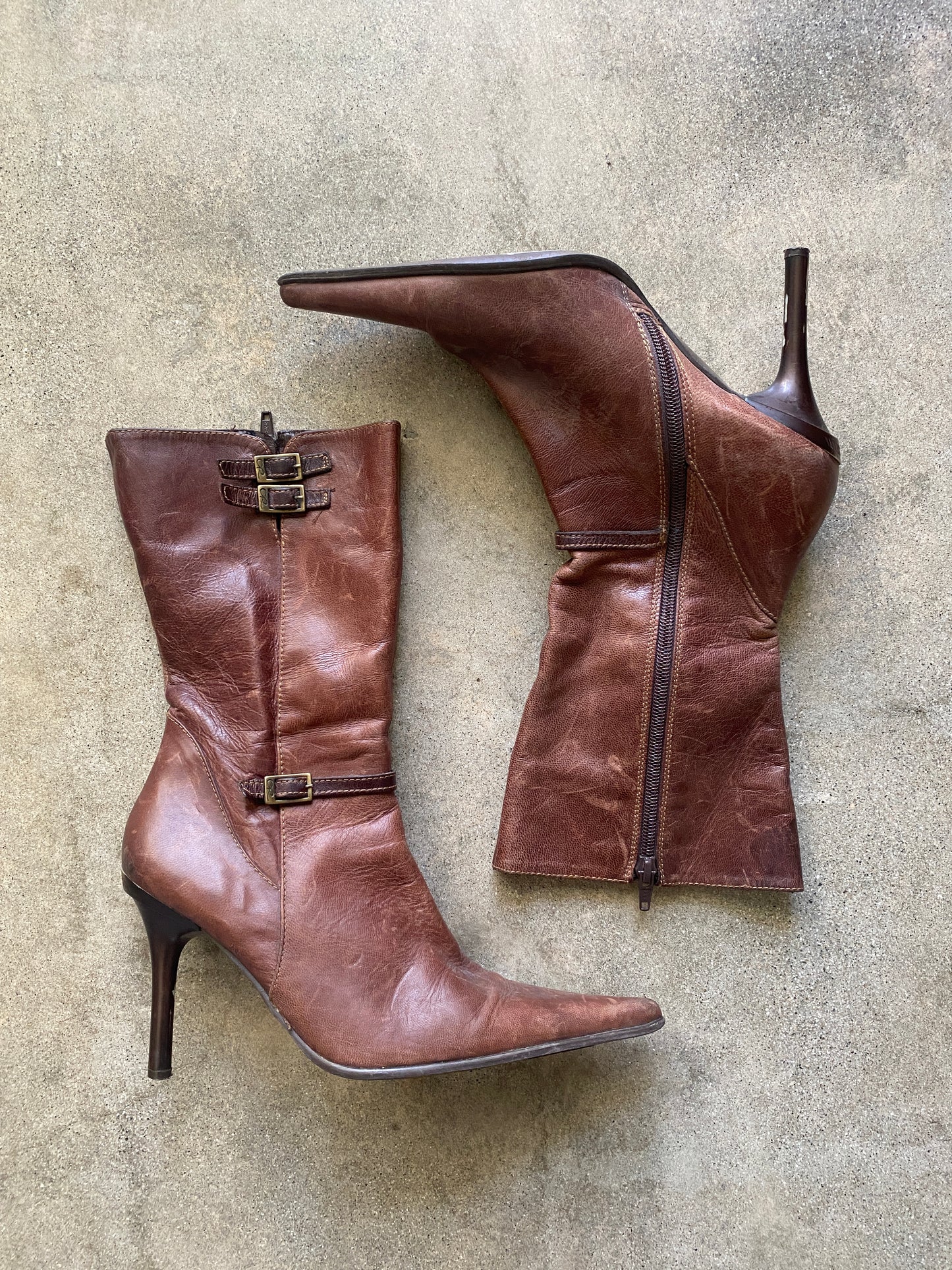 00's Distressed Tan Point Toe Booties