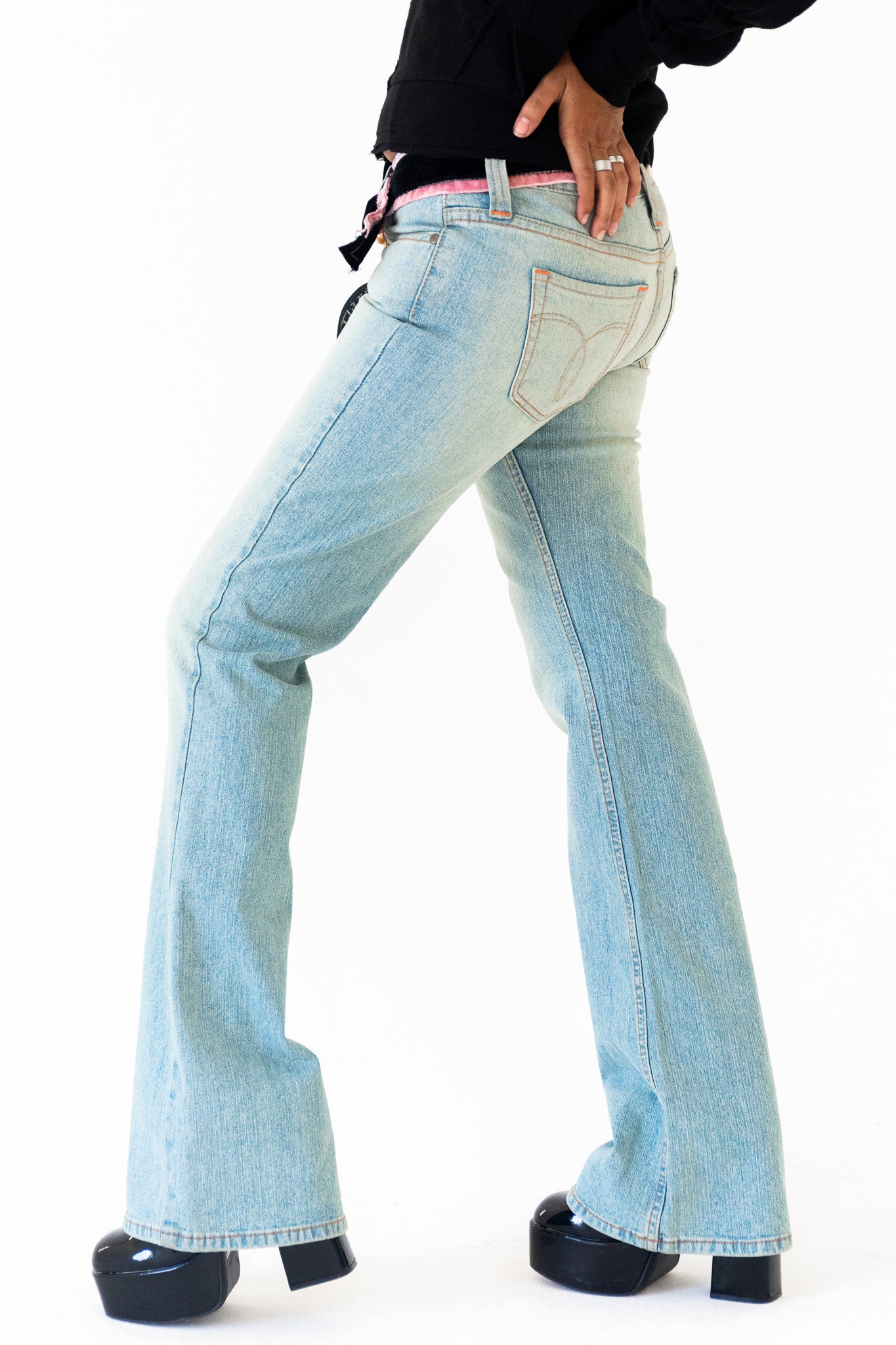 DEADSTOCK 90'S PARIS BLUES BELTED FLARE JEANS