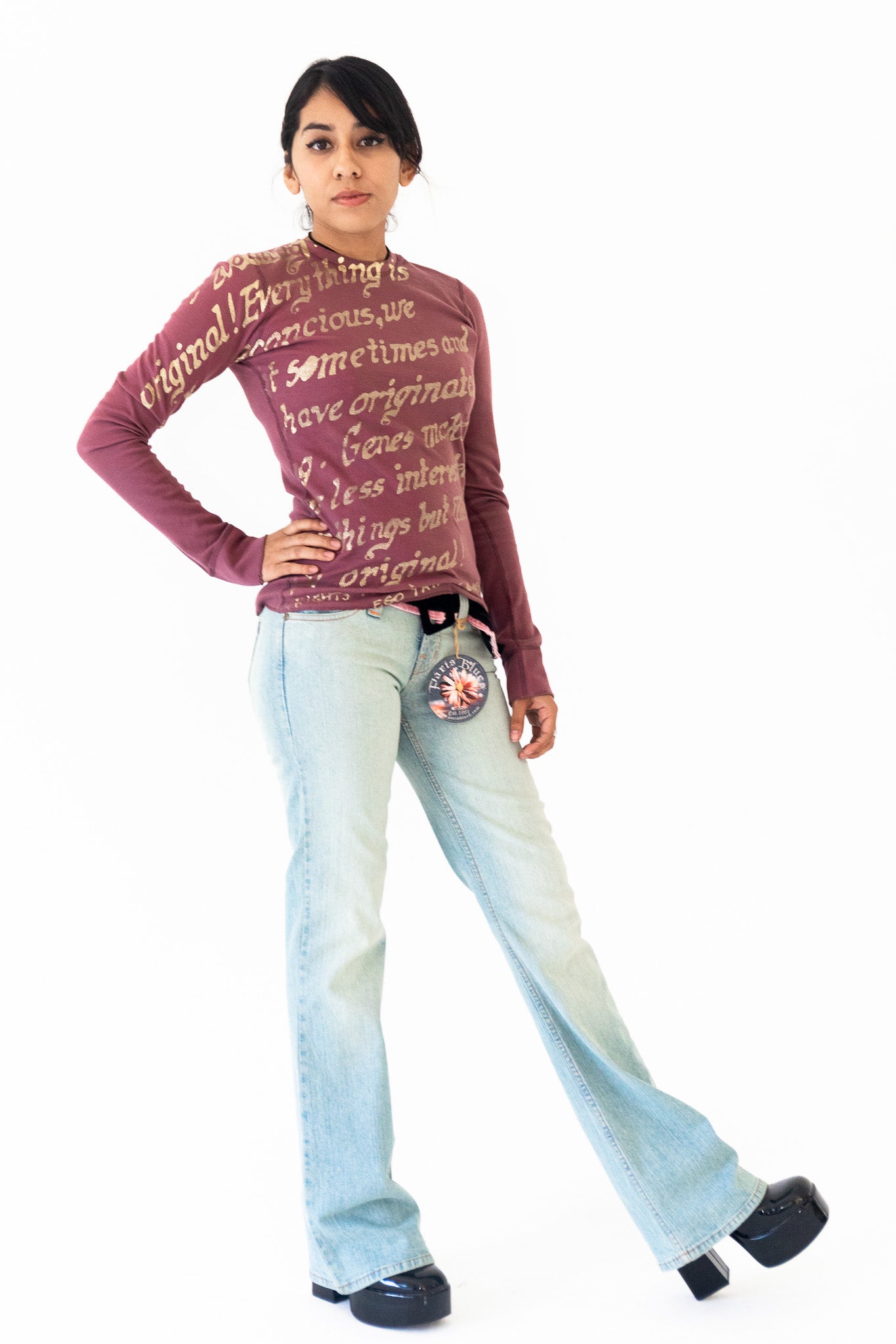 DEADSTOCK 90'S PARIS BLUES BELTED FLARE JEANS