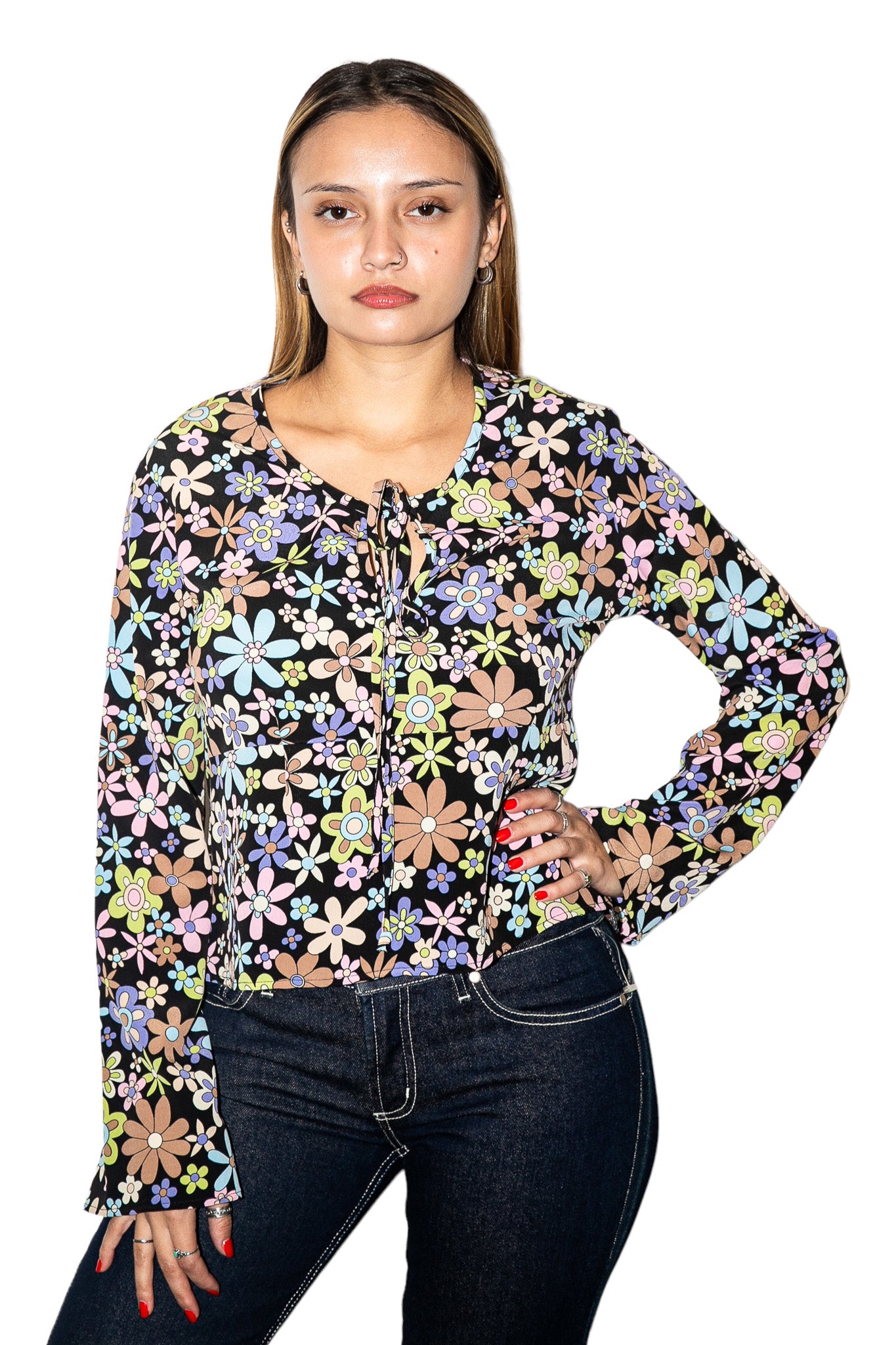 DEADSTOCK XOXO 90'S DOES 60'S FLORAL BELL SLEEVE TOP
